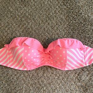Victoria’s Secret strapless, bikini, top, pink, and white